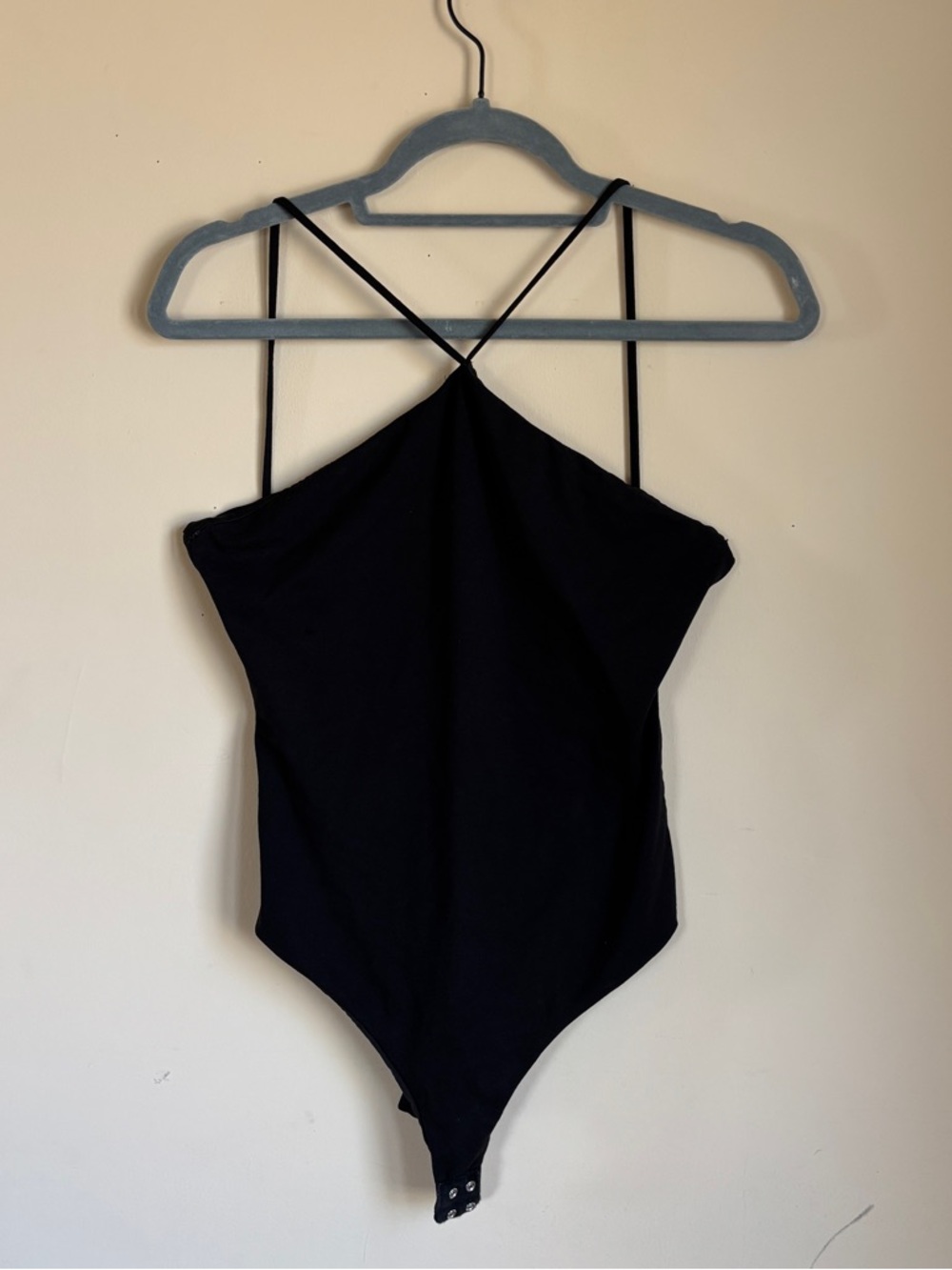 Privacy Please Black Crisscross Strap One-Piece Bodysuit size Small